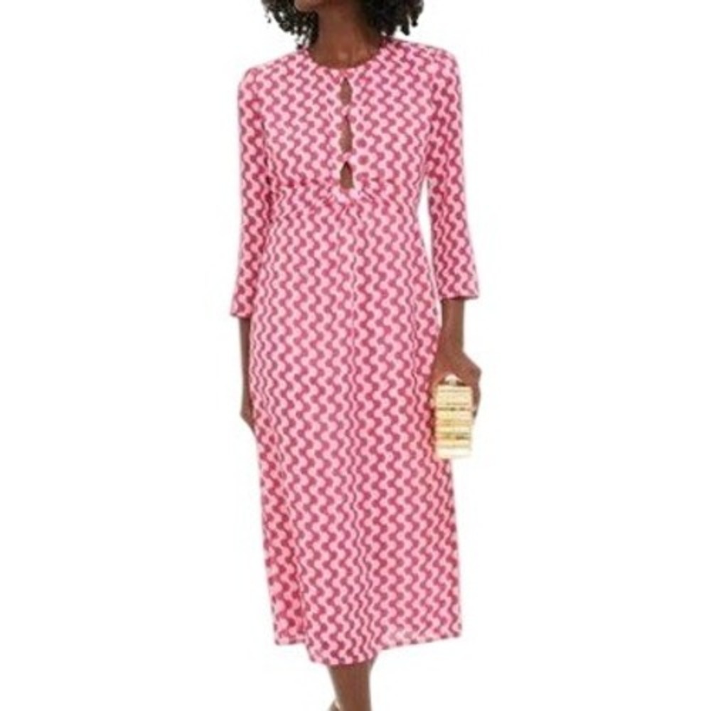 Hyacinth House Tuckernuuck S Pink Comsina Geo Dress Keyhole‎ Cutout Retro Mod